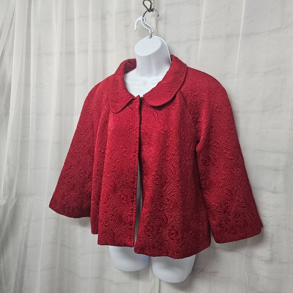 Elementz Red Floral Textured Retro Blazer Goth Punk Twee XL - Picture 6 of 12